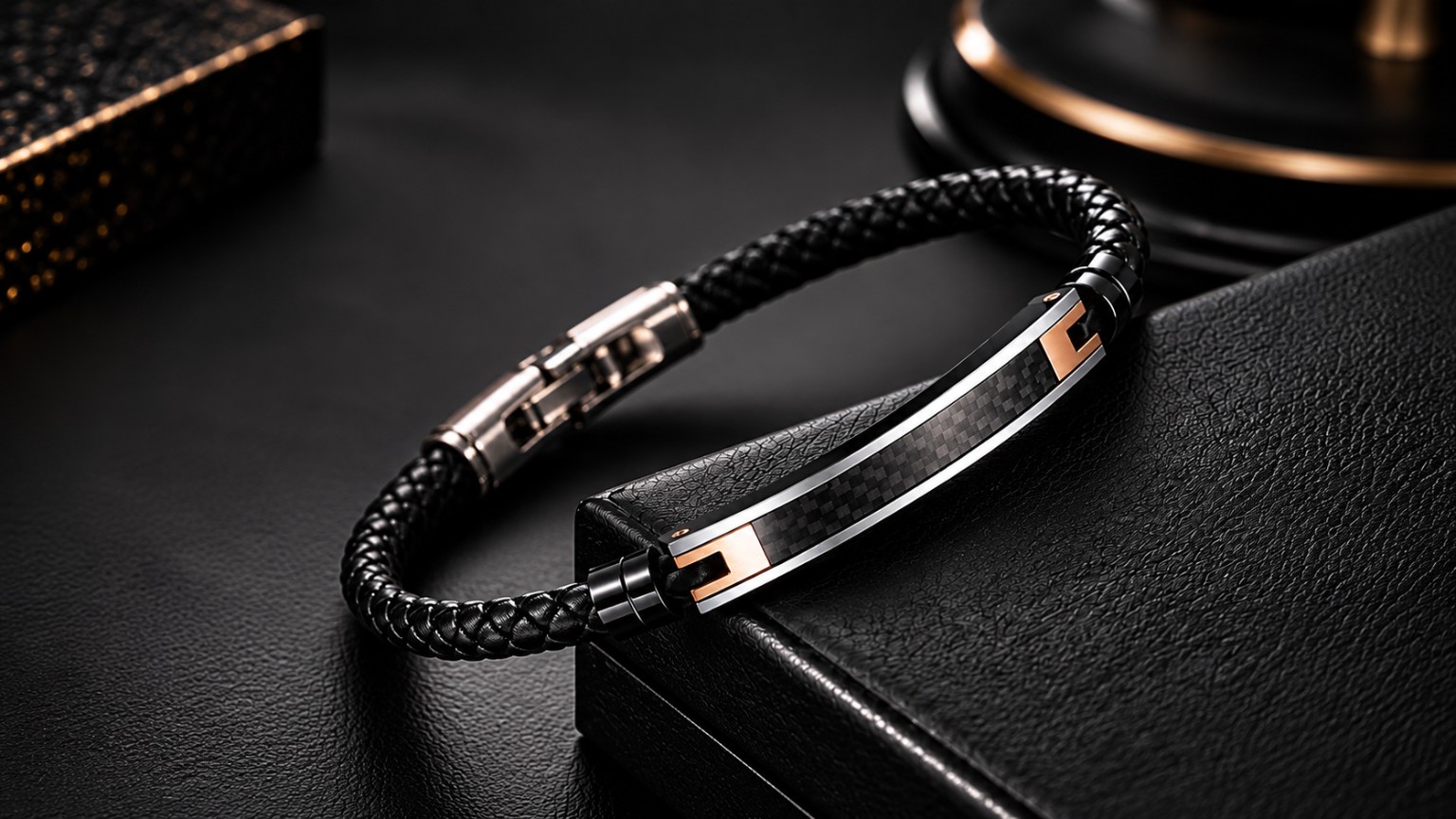 Carbon Edge Leather Bracelet